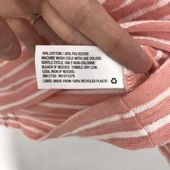 A New Day Women Medium Pink White Stripe Blouse Bell Sleeve Button Back Detail - Picture 4 of 5